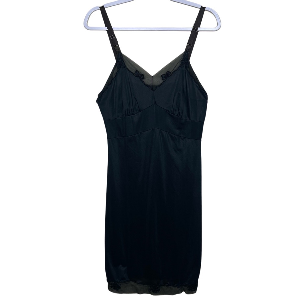 Vintage Carol‎ Brent Black Full Slip Dress Lingerie Sheer Trim Pin Up Boudoir L